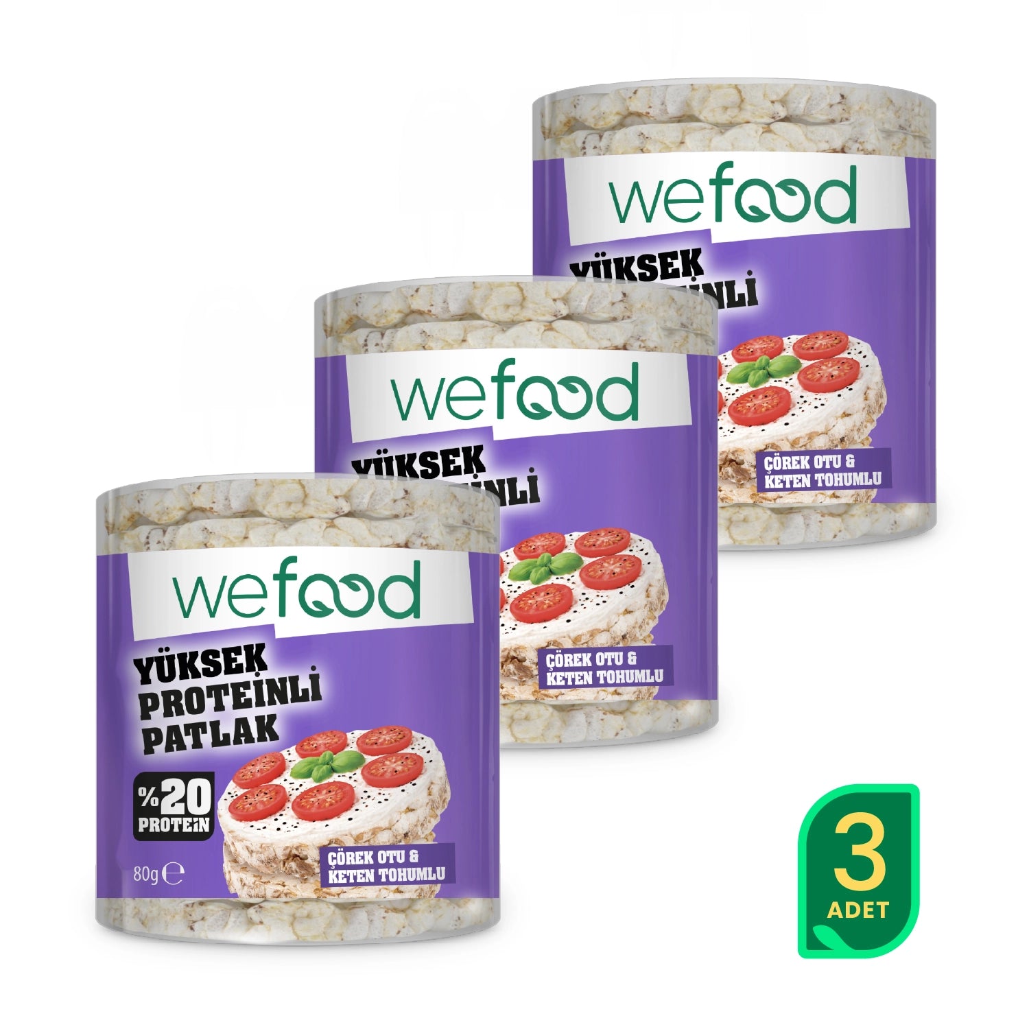 Wefood Çörek Otlu Protein Patlak 80 g 3'lü